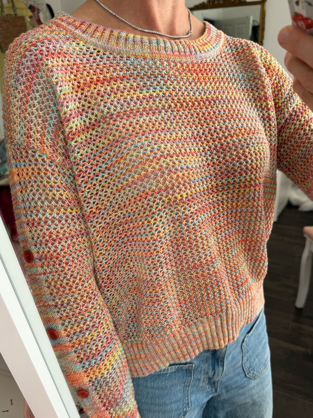 John Paul Richard Rainbow Open Knit Sweater Coastal Grandma Boho S